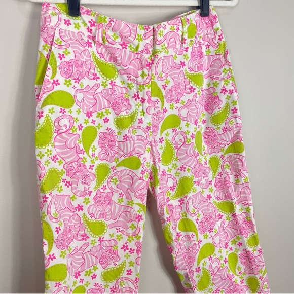Lilly Pulitzer Pants Womens 6 Pink Green Tiger Caly Capri Tigers Play Cards - Picture 4 of 8